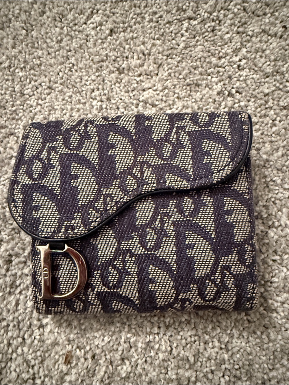 Dior Navy and Beige Monogram Flap Wallet with 'D' Accent